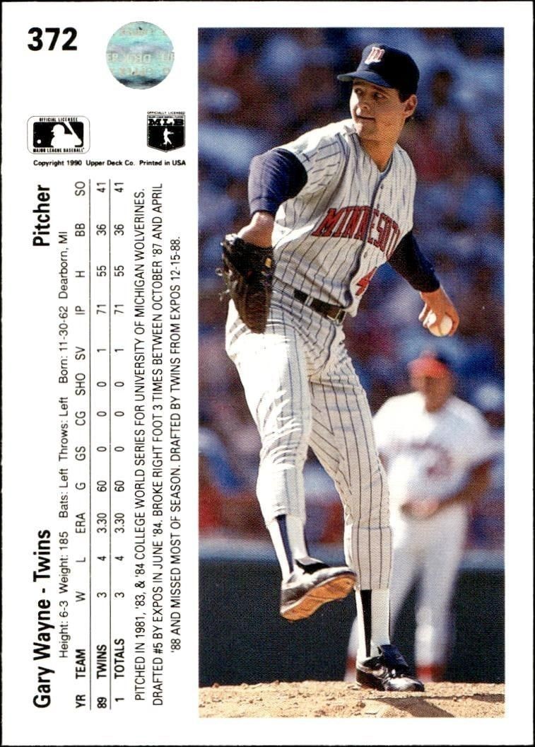 1990 Upper Deck Gary Wayne #372 baseball trading card back