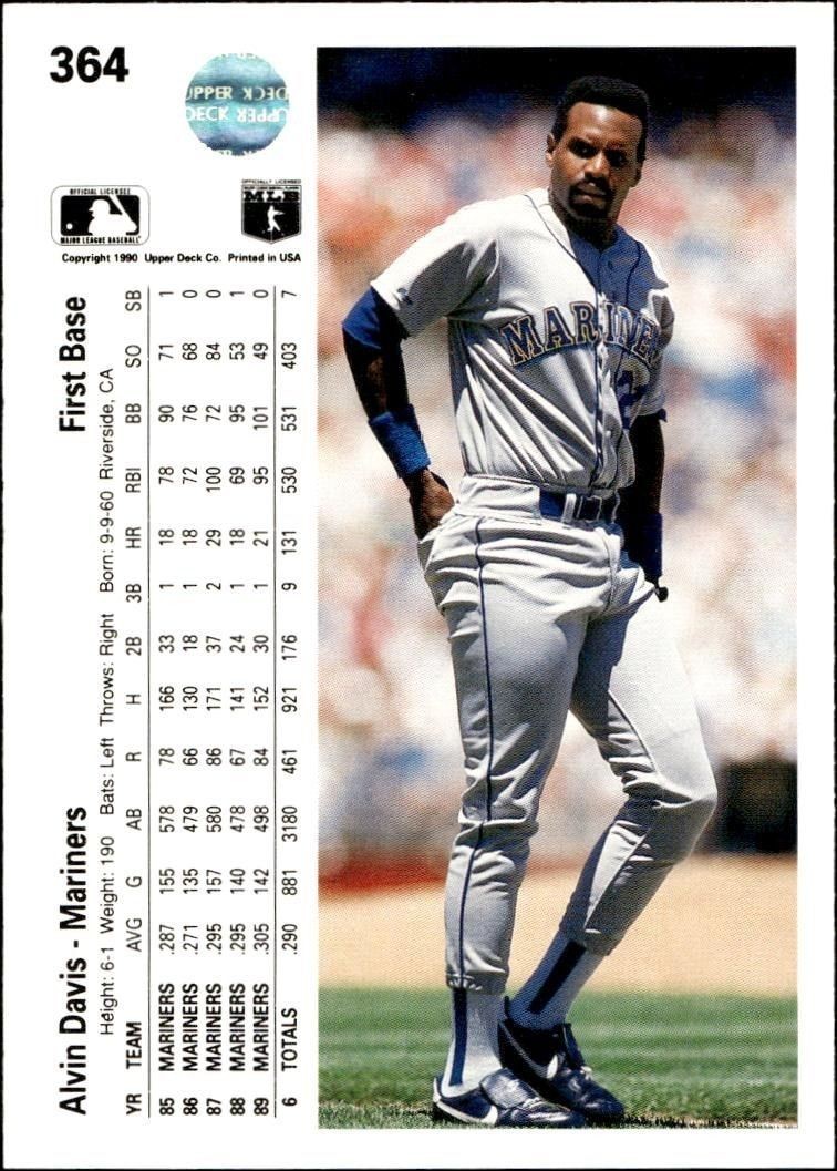 1990 Upper Deck Alvin Davis #364 baseball trading card back