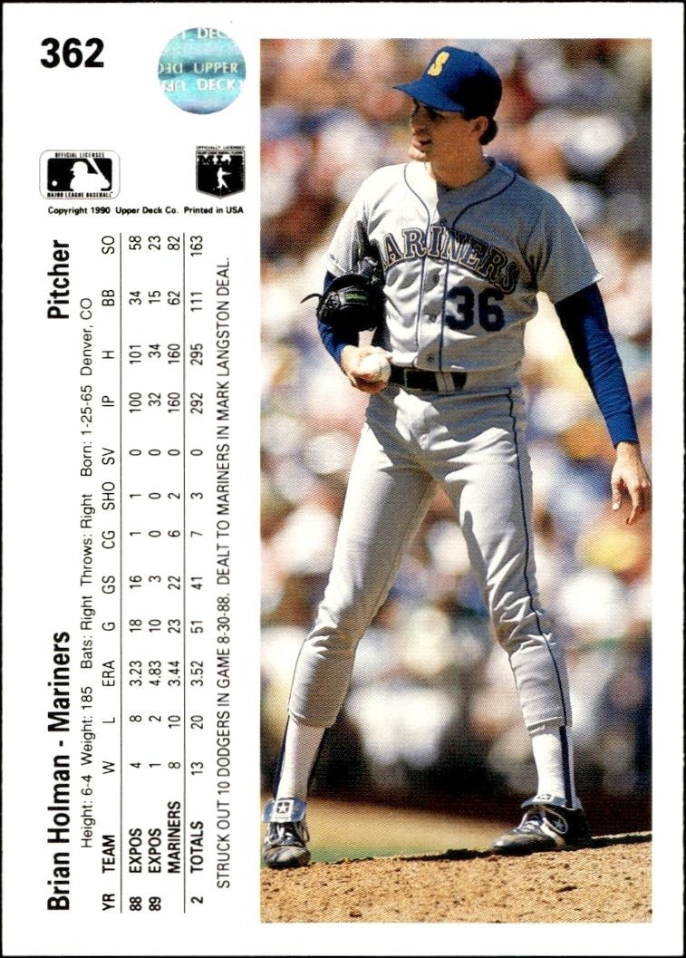 1990 Upper Deck Brian Holman #362 baseball trading card back
