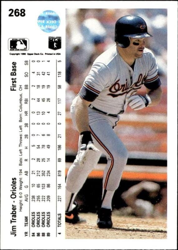 1990 Upper Deck Jim Traber #268 baseball trading card back