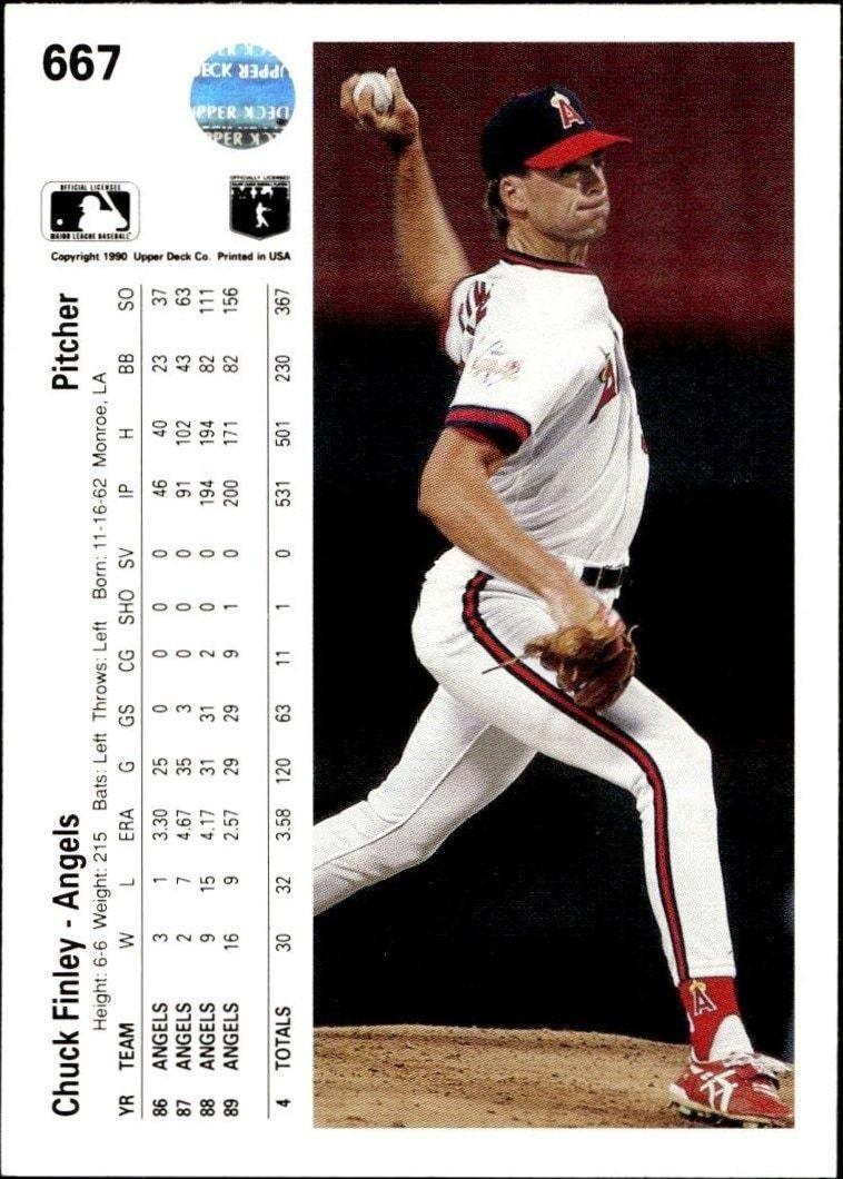 1990 Upper Deck Chuck Finley #667 baseball trading card back