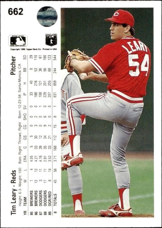 1990 Upper Deck Tim Leary #662 baseball trading card back