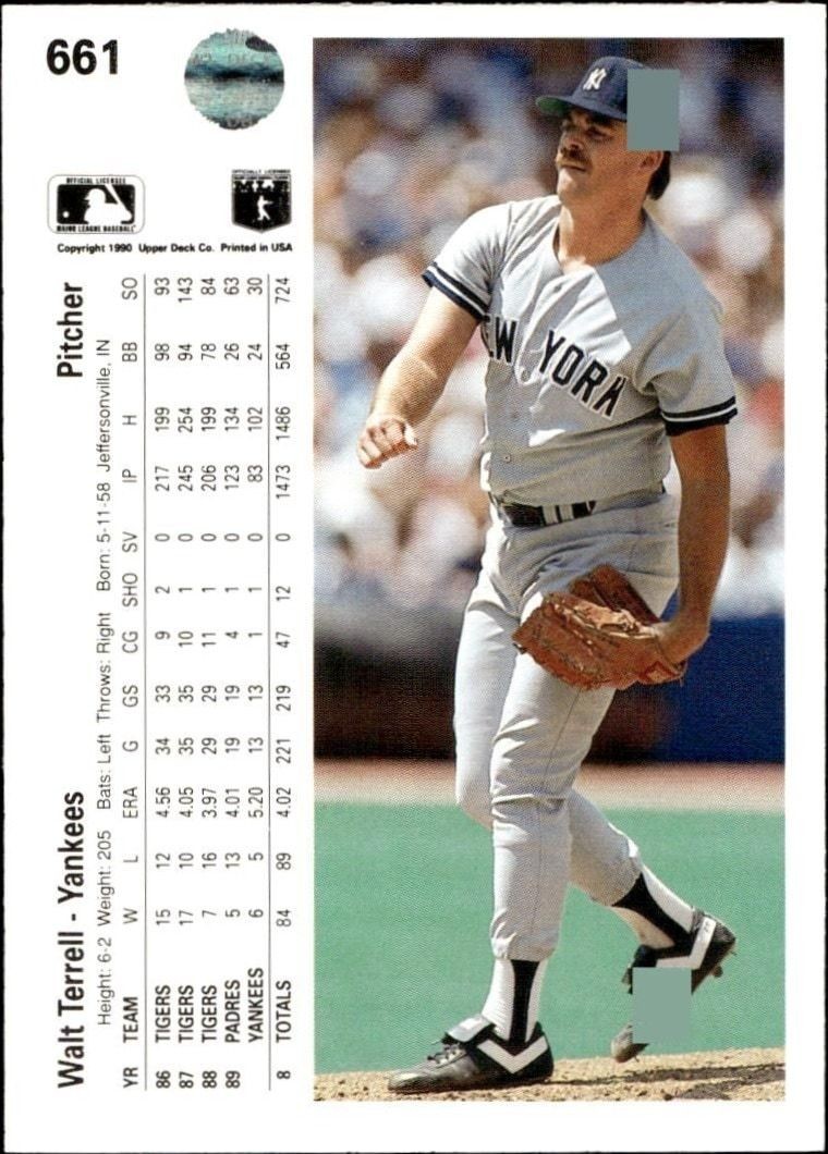 1990 Upper Deck Walt Terrell #661 baseball trading card back