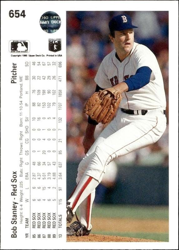 1990 Upper Deck Bob Stanley #654 baseball trading card back