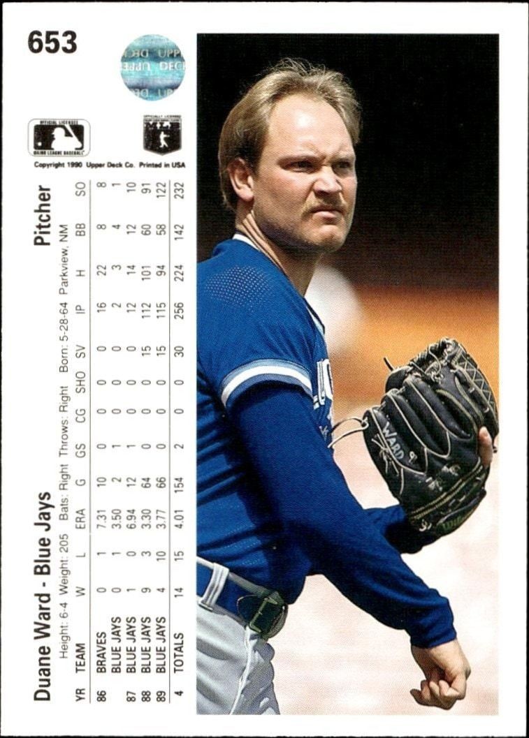 1990 Upper Deck Duane Ward #653 baseball trading card back