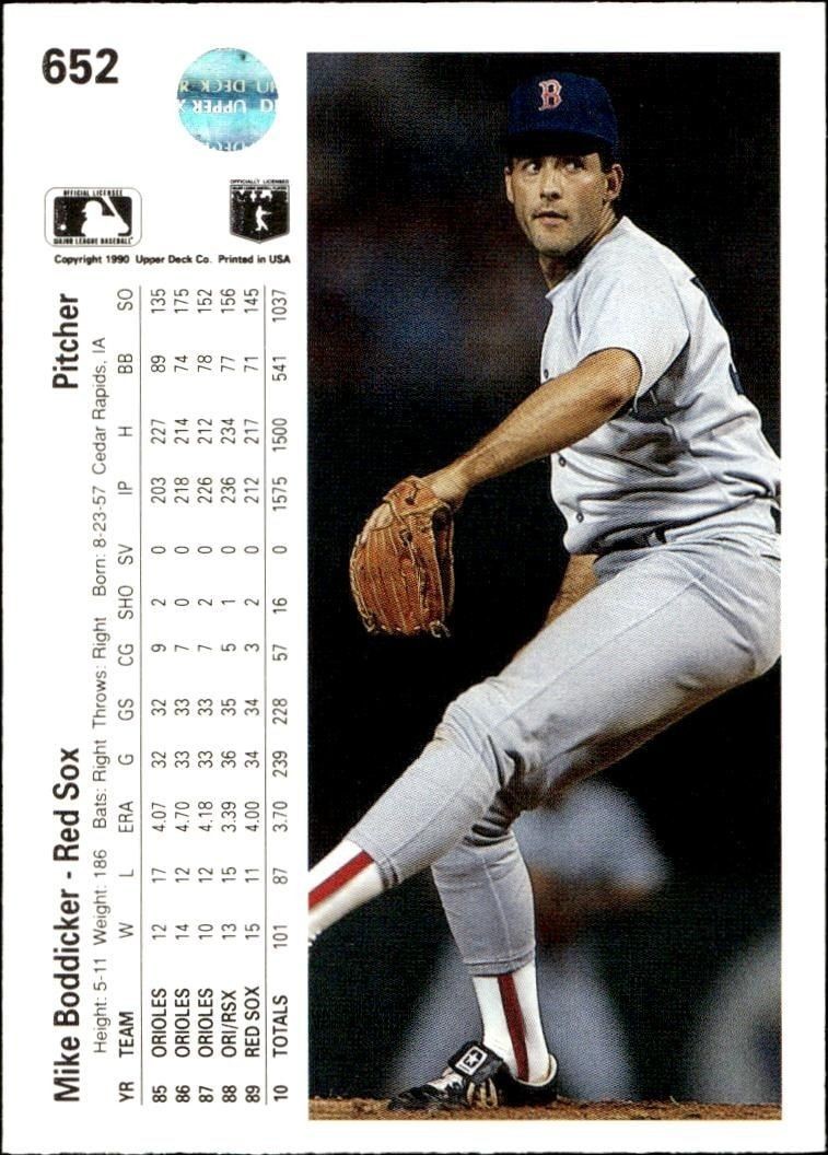 1990 Upper Deck Mike Boddicker #652 baseball trading card back