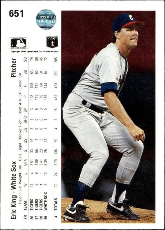 1990 Upper Deck Eric King #651 baseball trading card back
