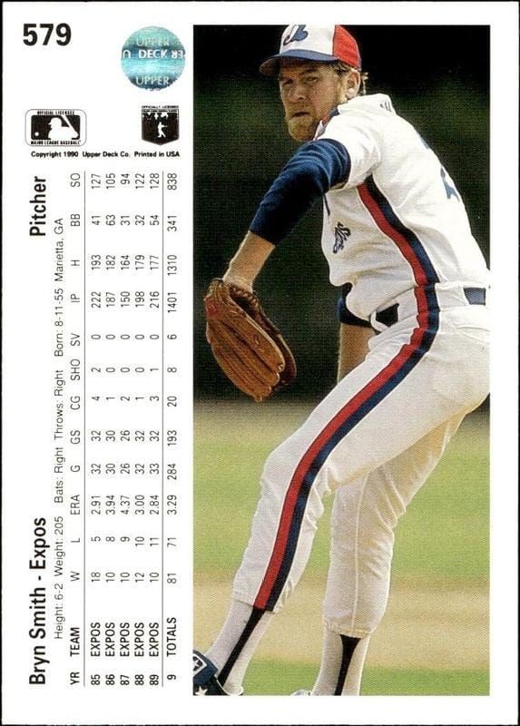 1990 Upper Deck Bryn Smith #579 baseball trading card back