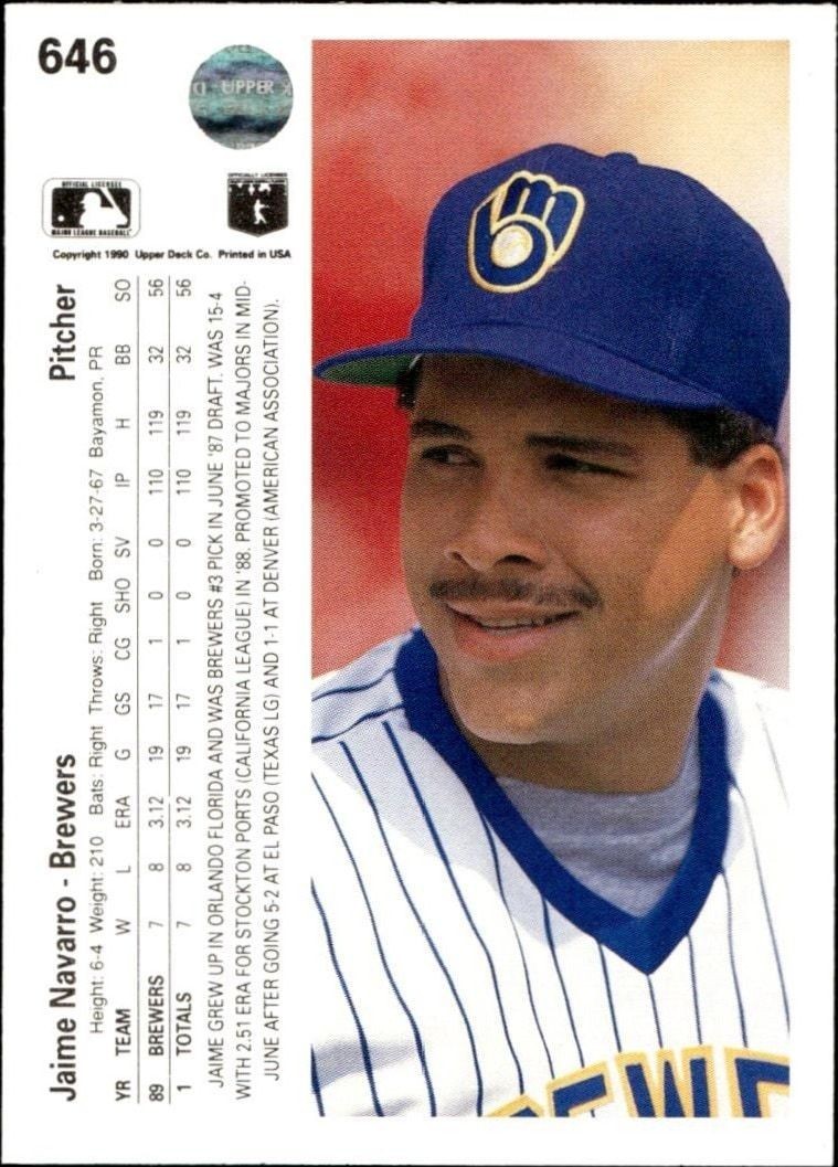 1990 Upper Deck Jaime Navarro #646 baseball trading card back