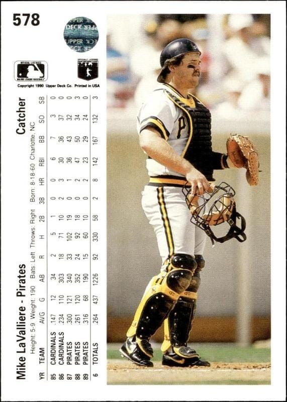 1990 Upper Deck Mike LaValliere #578 baseball trading card back