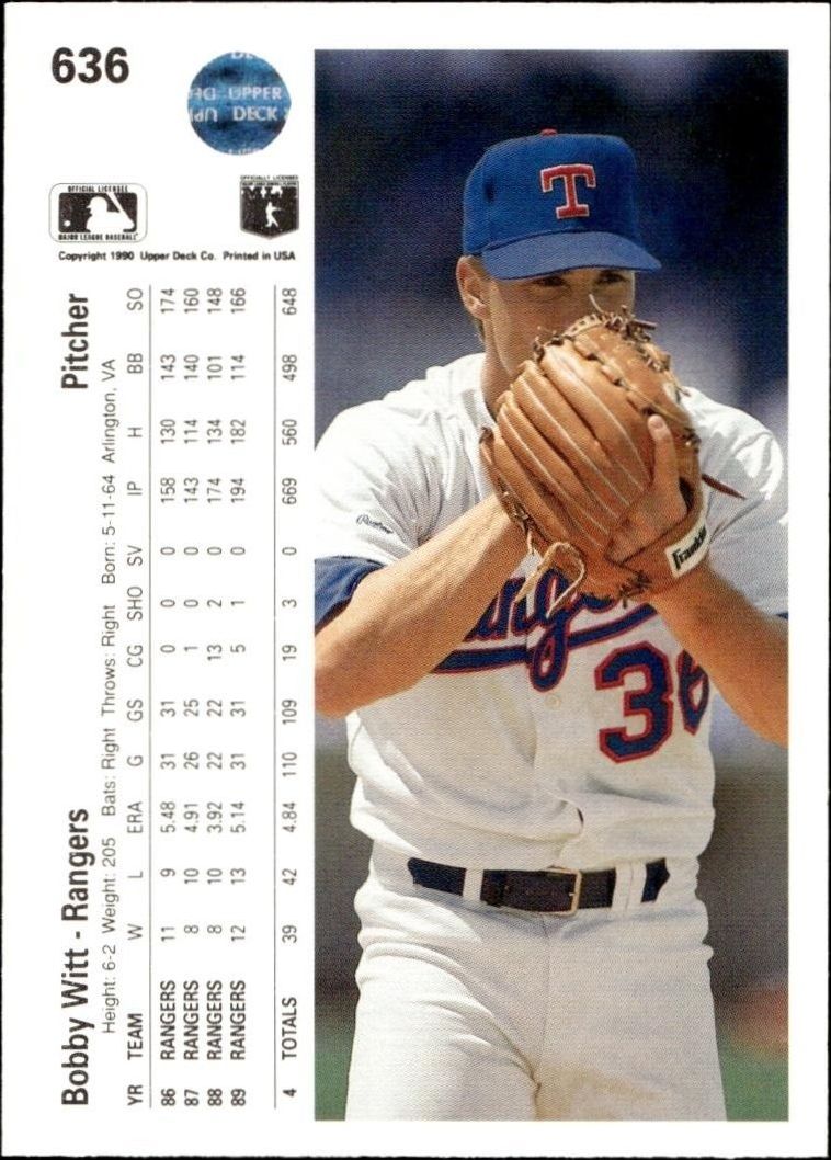 1990 Upper Deck Bobby Witt #636 baseball trading card back
