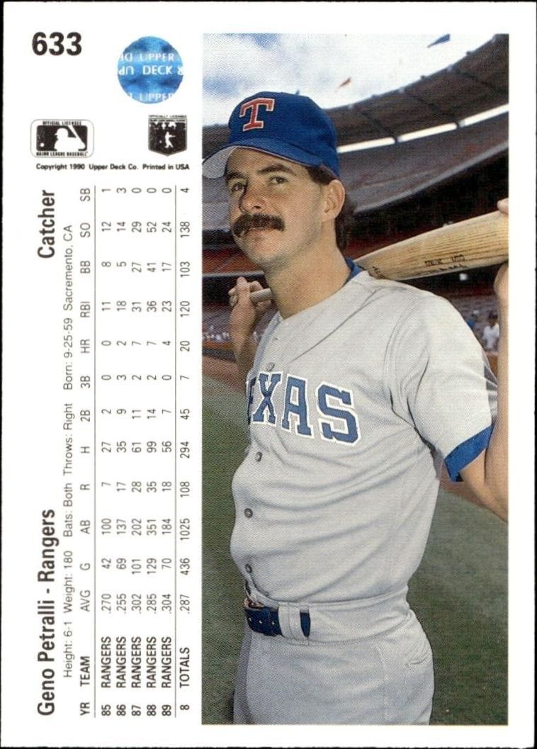 1990 Upper Deck Geno Petralli #633 baseball trading card back