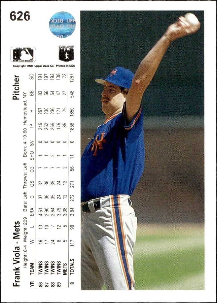 1990 Upper Deck Frank Viola #626 baseball trading card back