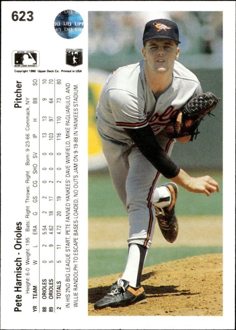 1990 Upper Deck Pete Harnisch #623 baseball trading card back