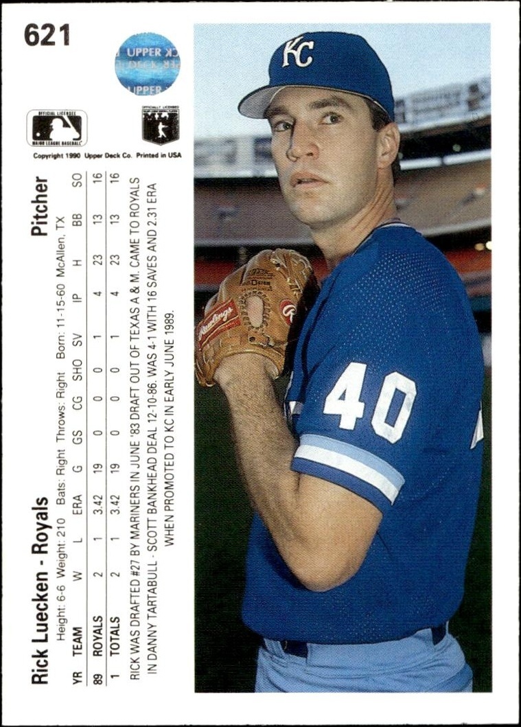 1990 Upper Deck Rick Luecken #621 baseball trading card back