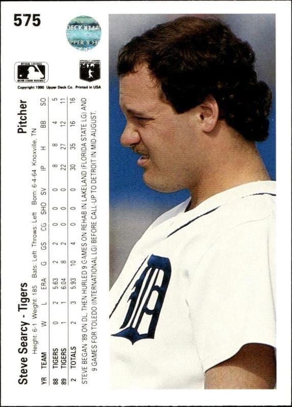 1990 Upper Deck Steve Searcy #575 baseball trading card back