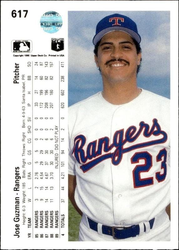 1990 Upper Deck Jose Guzman #617 baseball trading card back
