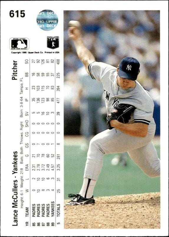 1990 Upper Deck Lance McCullers #615 baseball trading card back