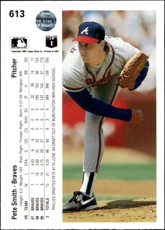 1990 Upper Deck Pete Smith #613 baseball trading card back