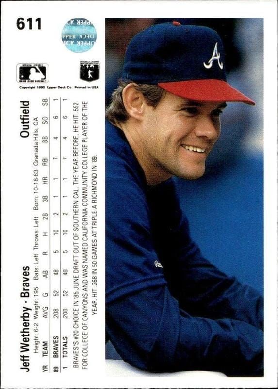 1990 Upper Deck Jeff Wetherby #611 baseball trading card back