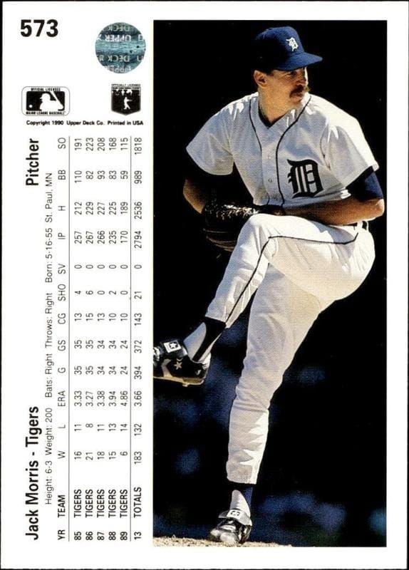1990 Upper Deck Jack Morris #573 baseball trading card back