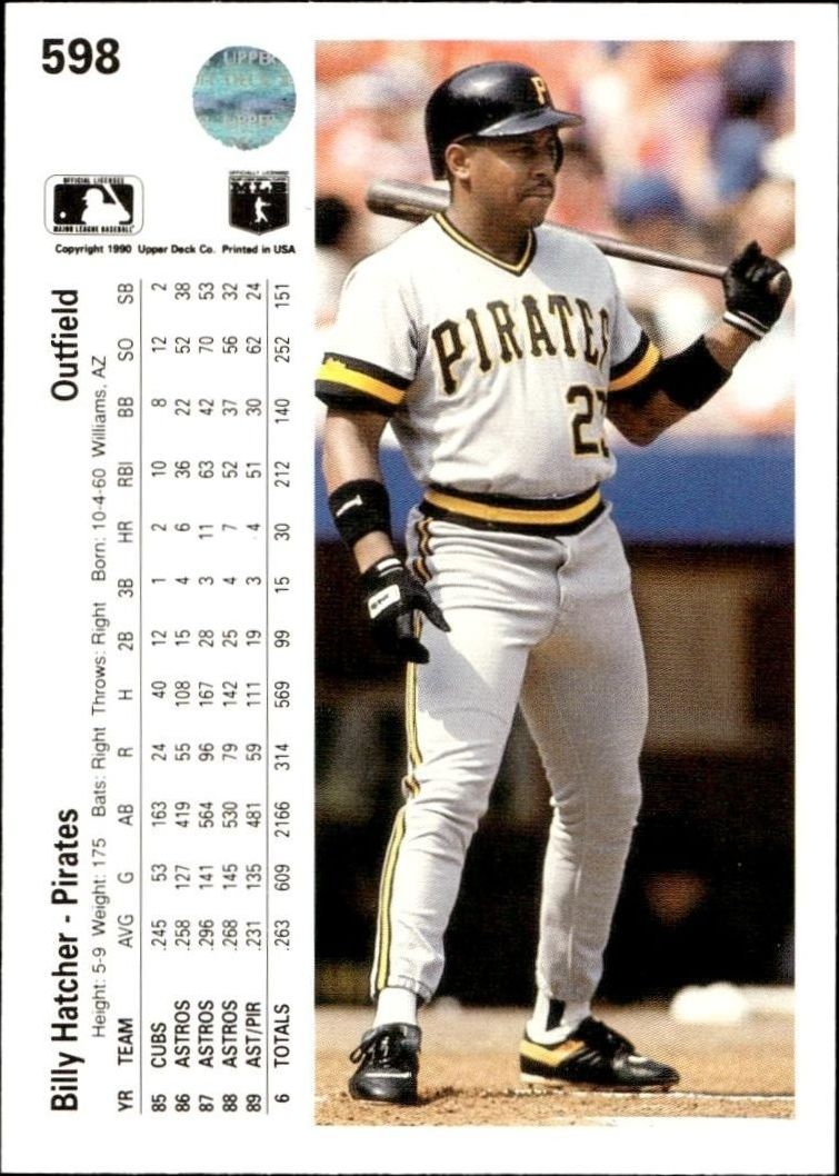 1990 Upper Deck Billy Hatcher #598 baseball trading card back