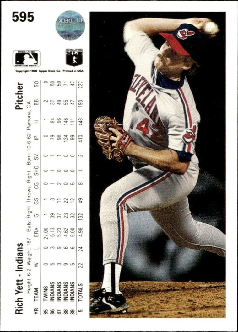 1990 Upper Deck Rich Yett #595 baseball trading card back