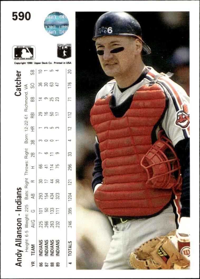 1990 Upper Deck Andy Allanson #590 baseball trading card back