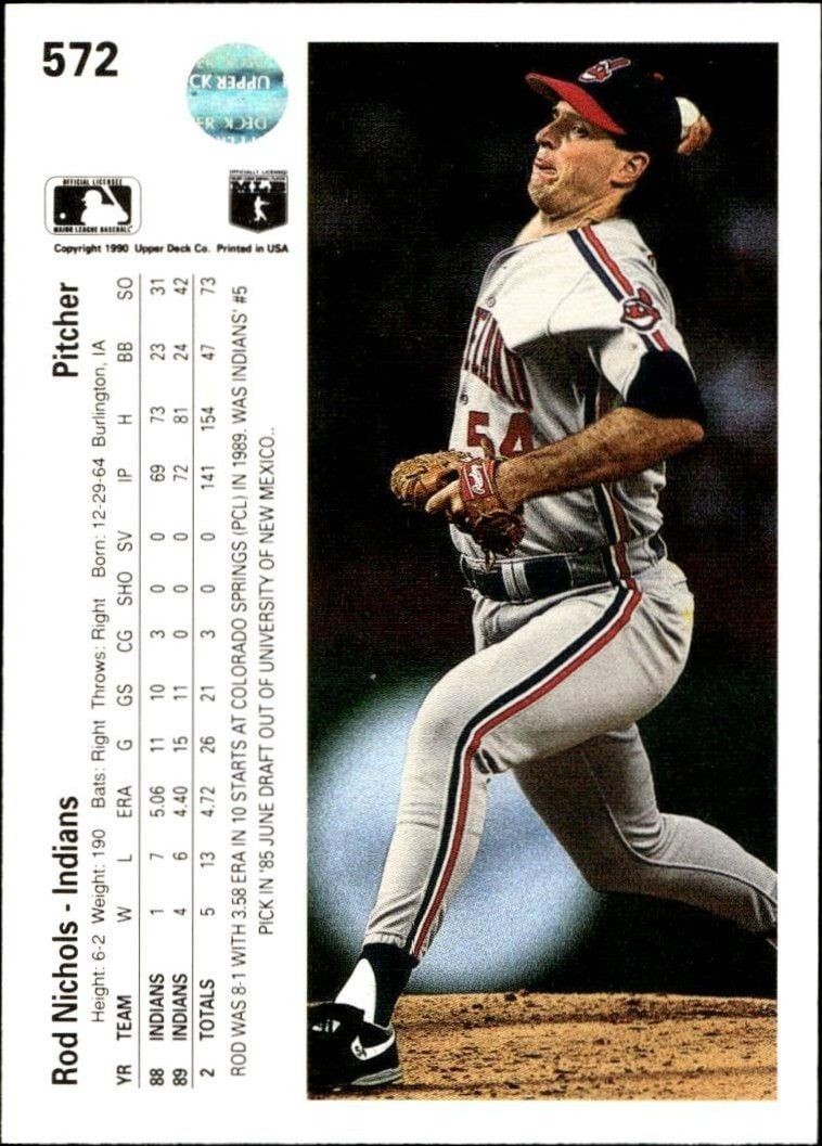 1990 Upper Deck Rod Nichols #572 baseball trading card back