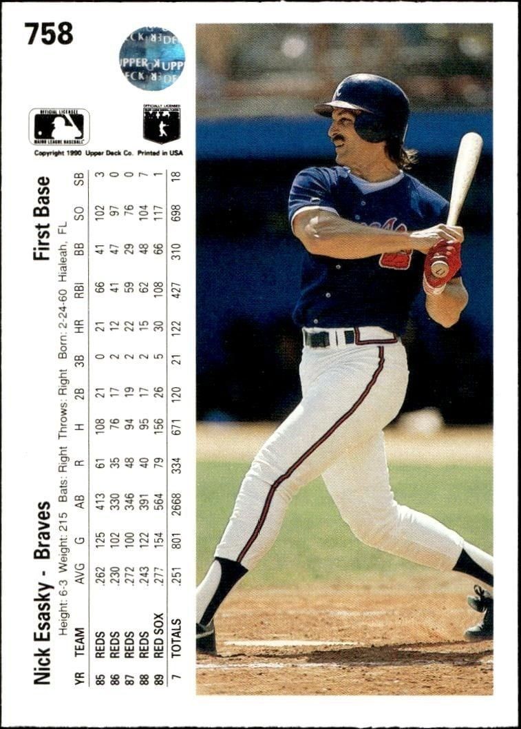 1990 Upper Deck Nick Esasky #758 baseball trading card back