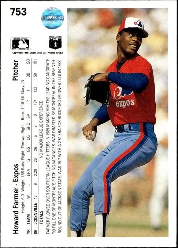 1990 Upper Deck Howard Farmer #753 baseball trading card back