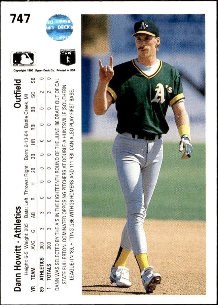 1990 Upper Deck Dann Howitt #747 baseball trading card back