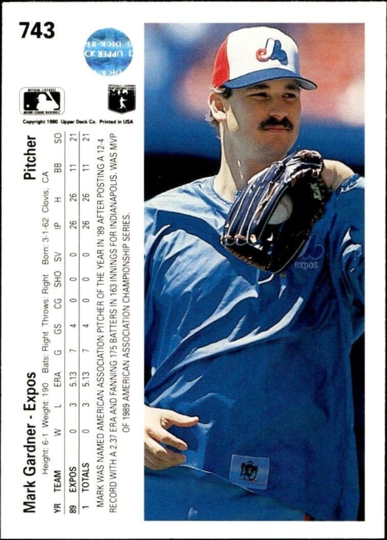 1990 Upper Deck Mark Gardner #743 baseball trading card back