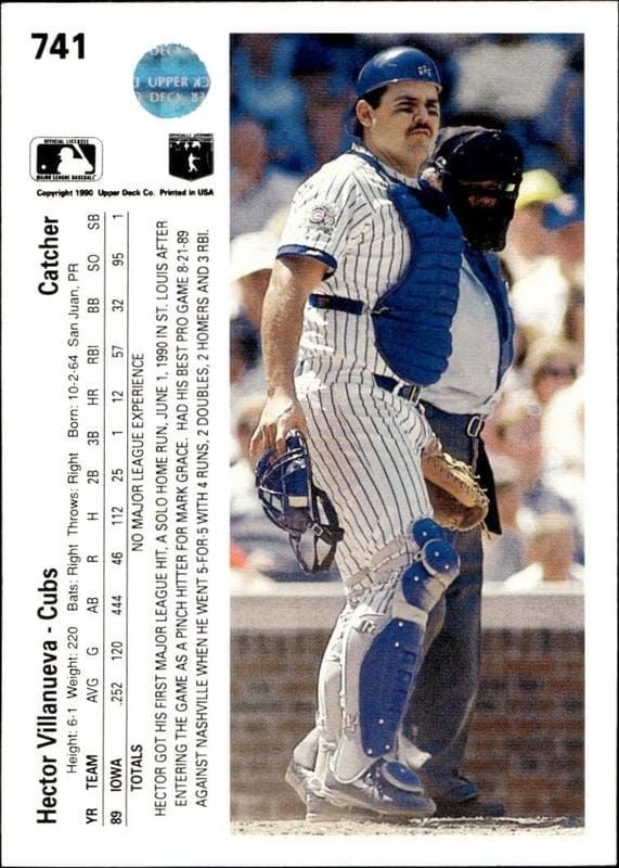 1990 Upper Deck Hector Villanueva #741 baseball trading card back