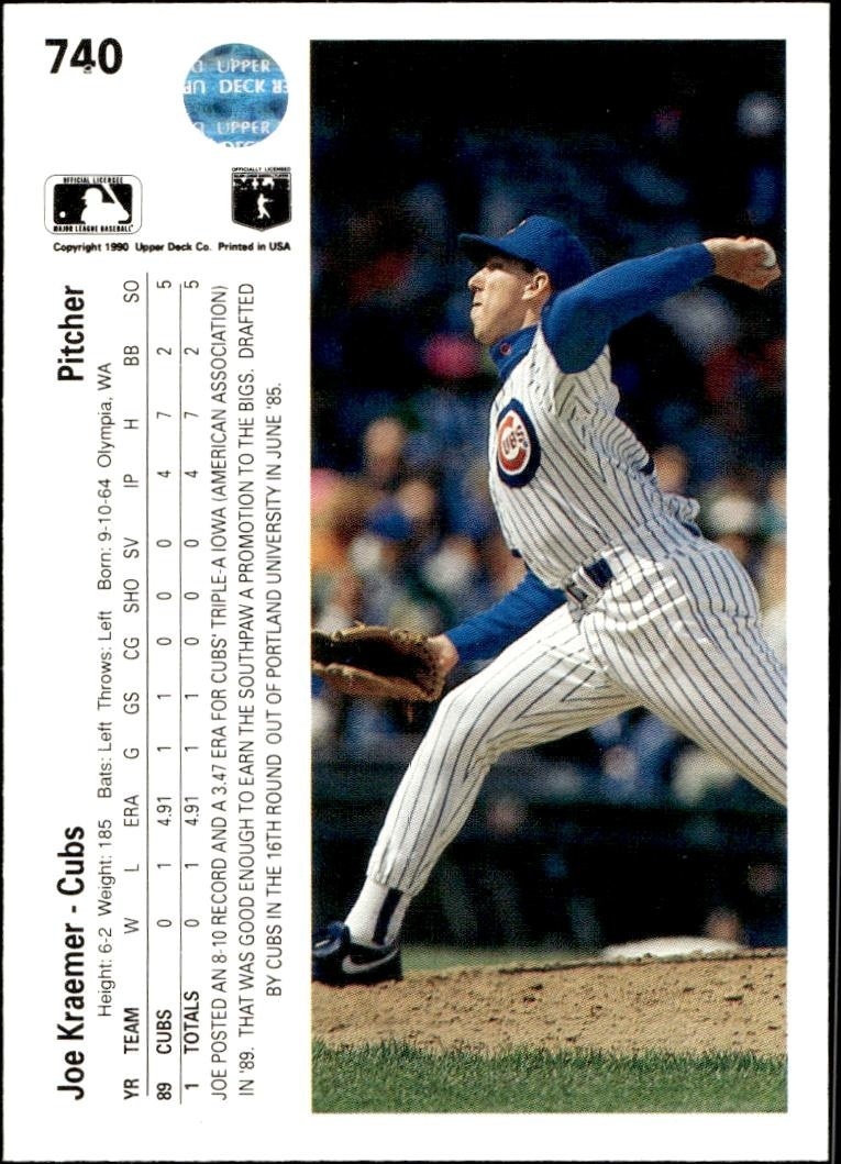 1990 Upper Deck Joe Kraemer #740 baseball trading card back