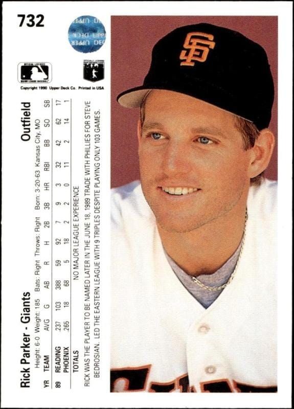 1990 Upper Deck Rick Parker #732 baseball trading card back