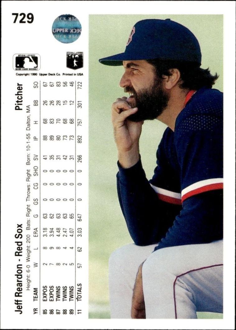 1990 Upper Deck Jeff Reardon #729 baseball trading card back