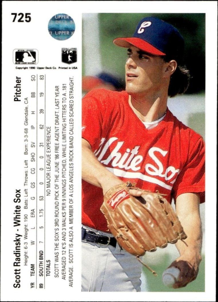 1990 Upper Deck Scott Radinsky #725 baseball trading card back