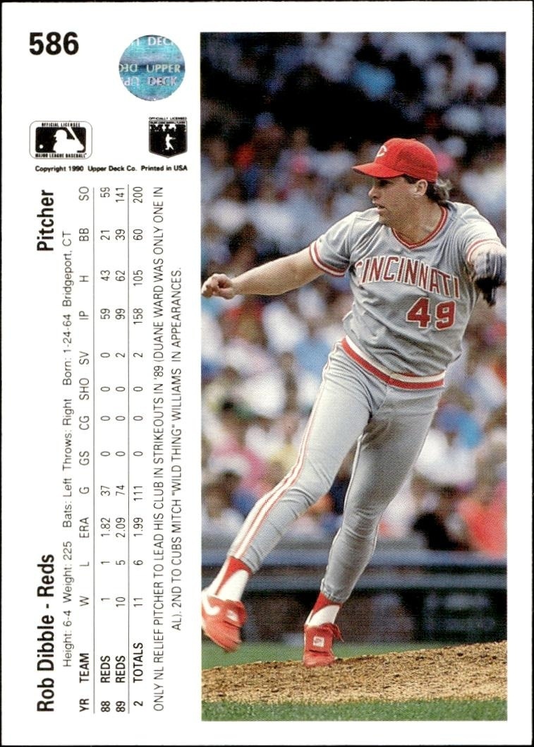 1990 Upper Deck Rob Dibble #586 baseball trading card back