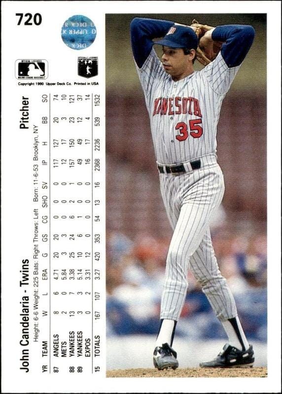 1990 Upper Deck John Candelaria #720 baseball trading card back