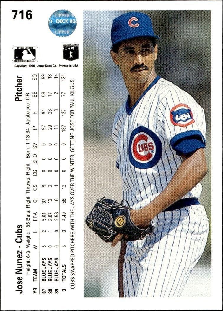 1990 Upper Deck Jose Nunez #716 baseball trading card back