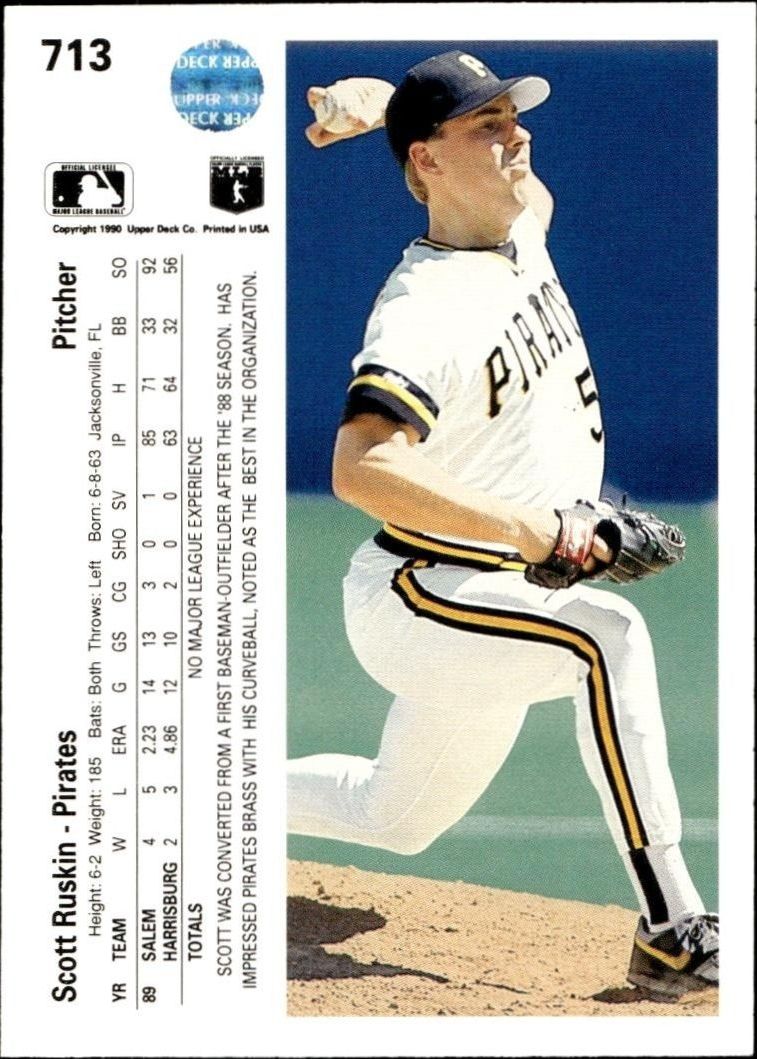 1990 Upper Deck Scott Ruskin #713 baseball trading card back