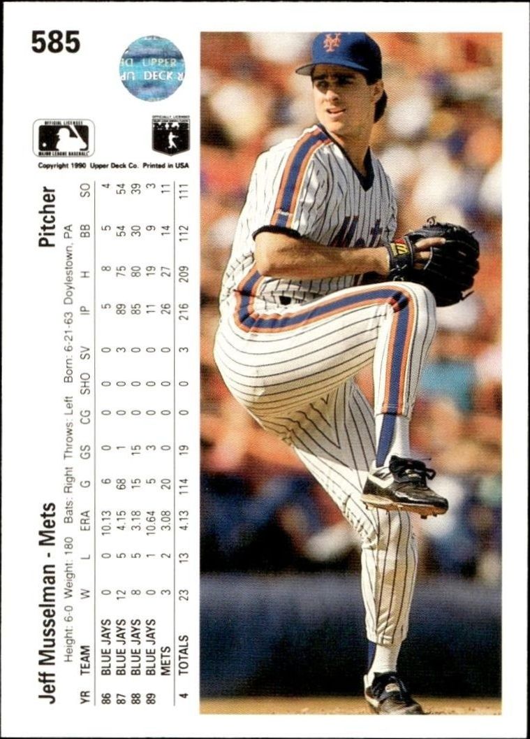 1990 Upper Deck Jeff Musselman #585 baseball trading card back