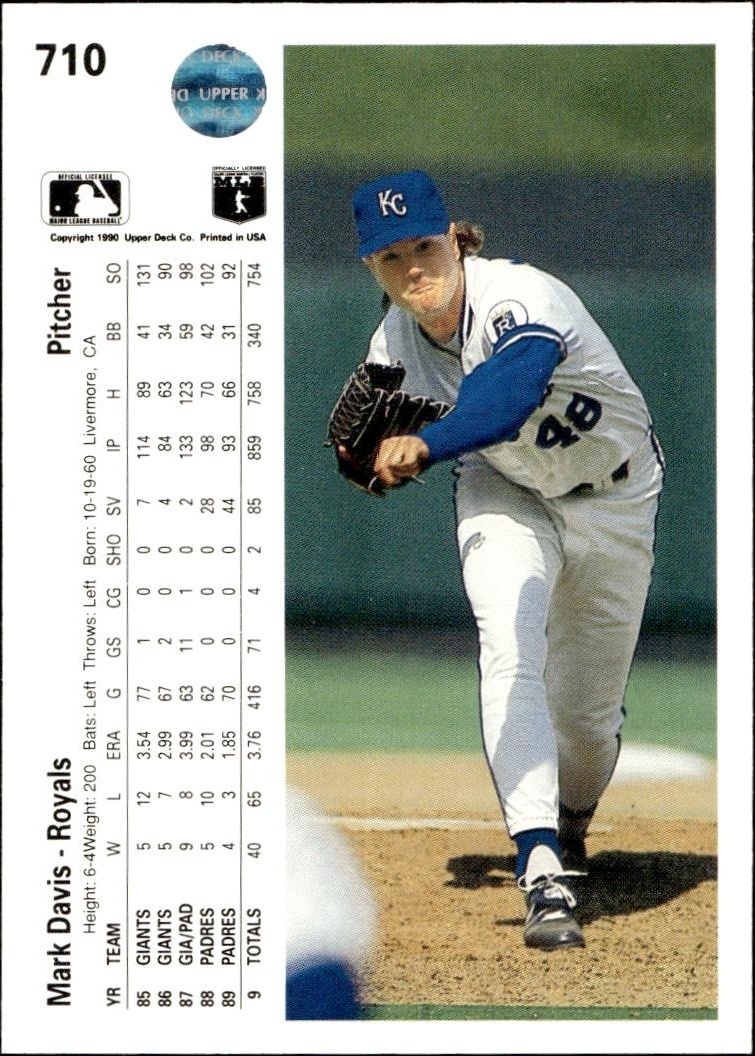 1990 Upper Deck Mark Davis #710 baseball trading card back