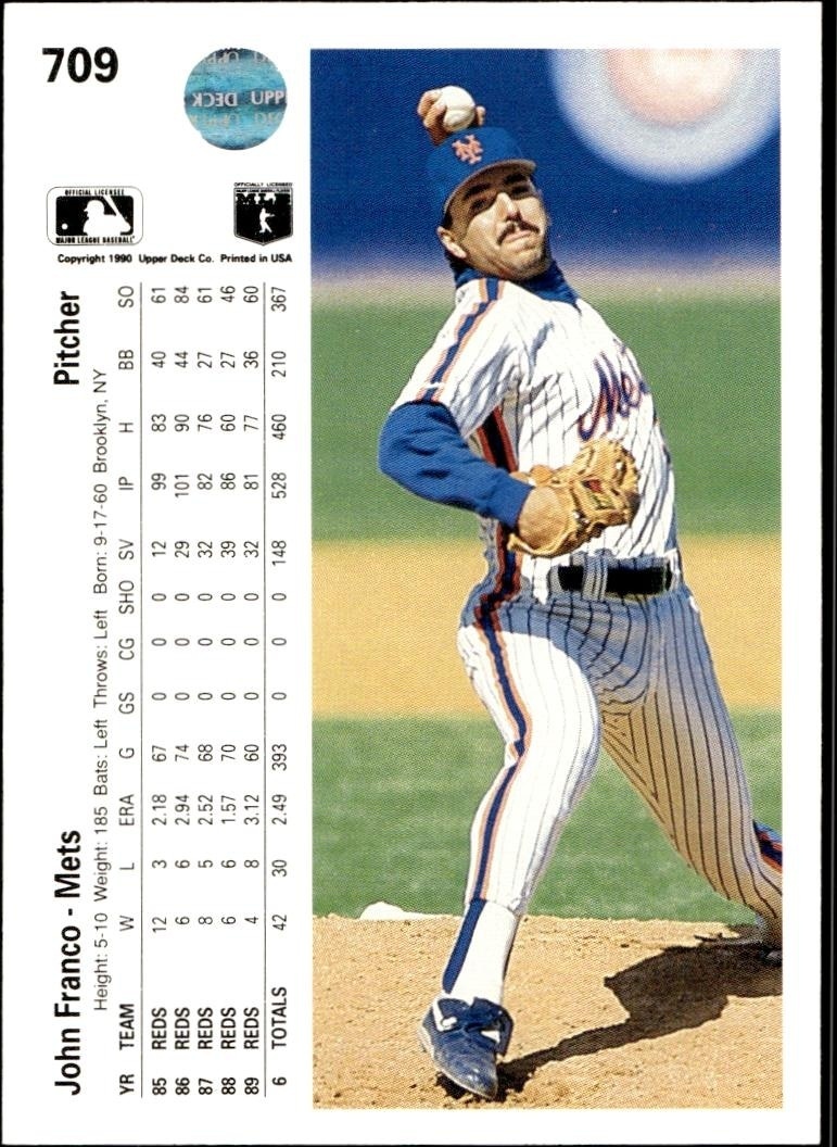 1990 Upper Deck John Franco #709 baseball trading card back