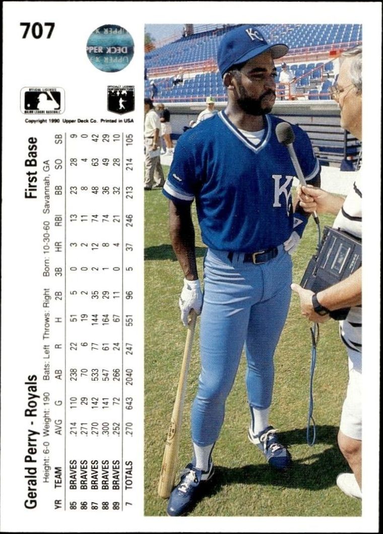 1990 Upper Deck Gerald Perry #707 baseball trading card back