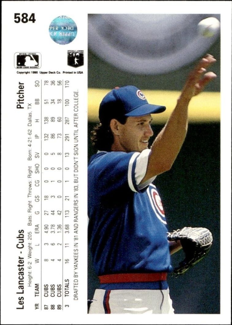 1990 Upper Deck Les Lancaster #584 baseball trading card back