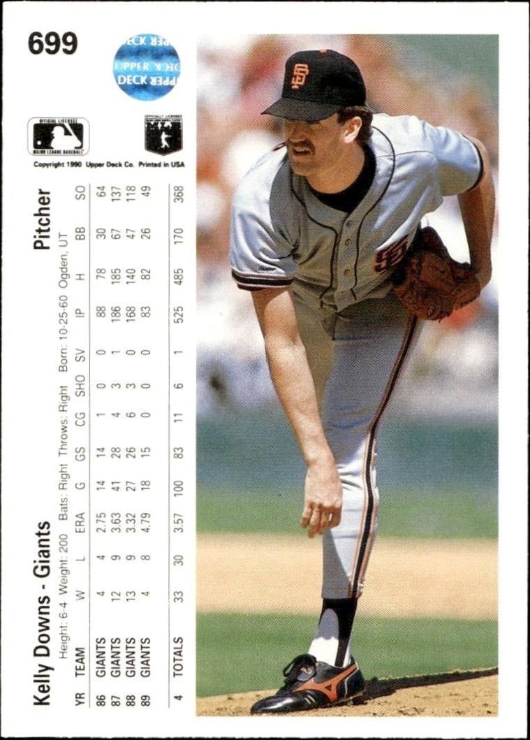 1990 Upper Deck Kelly Downs #699 baseball trading card back