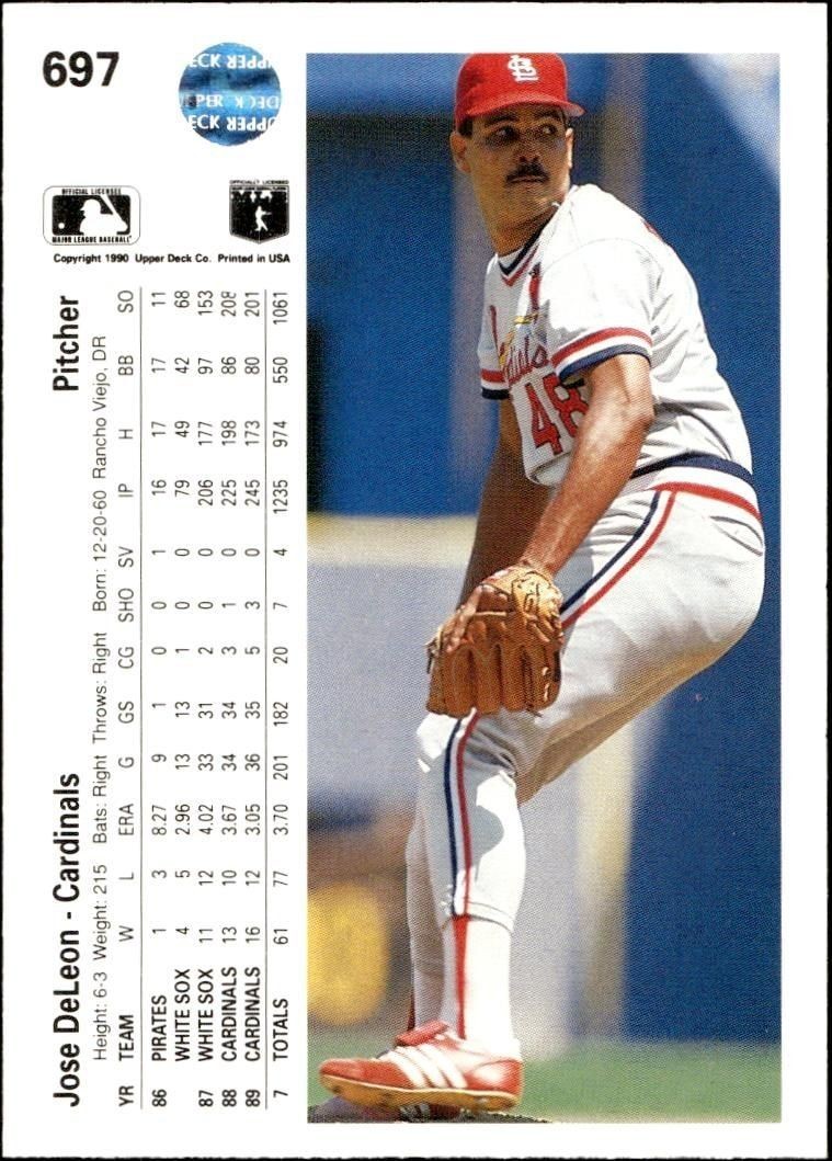 1990 Upper Deck Jose DeLeon #697 baseball trading card back