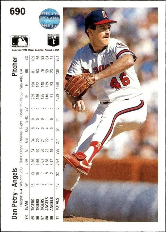 1990 Upper Deck Dan Petry #690 baseball trading card back